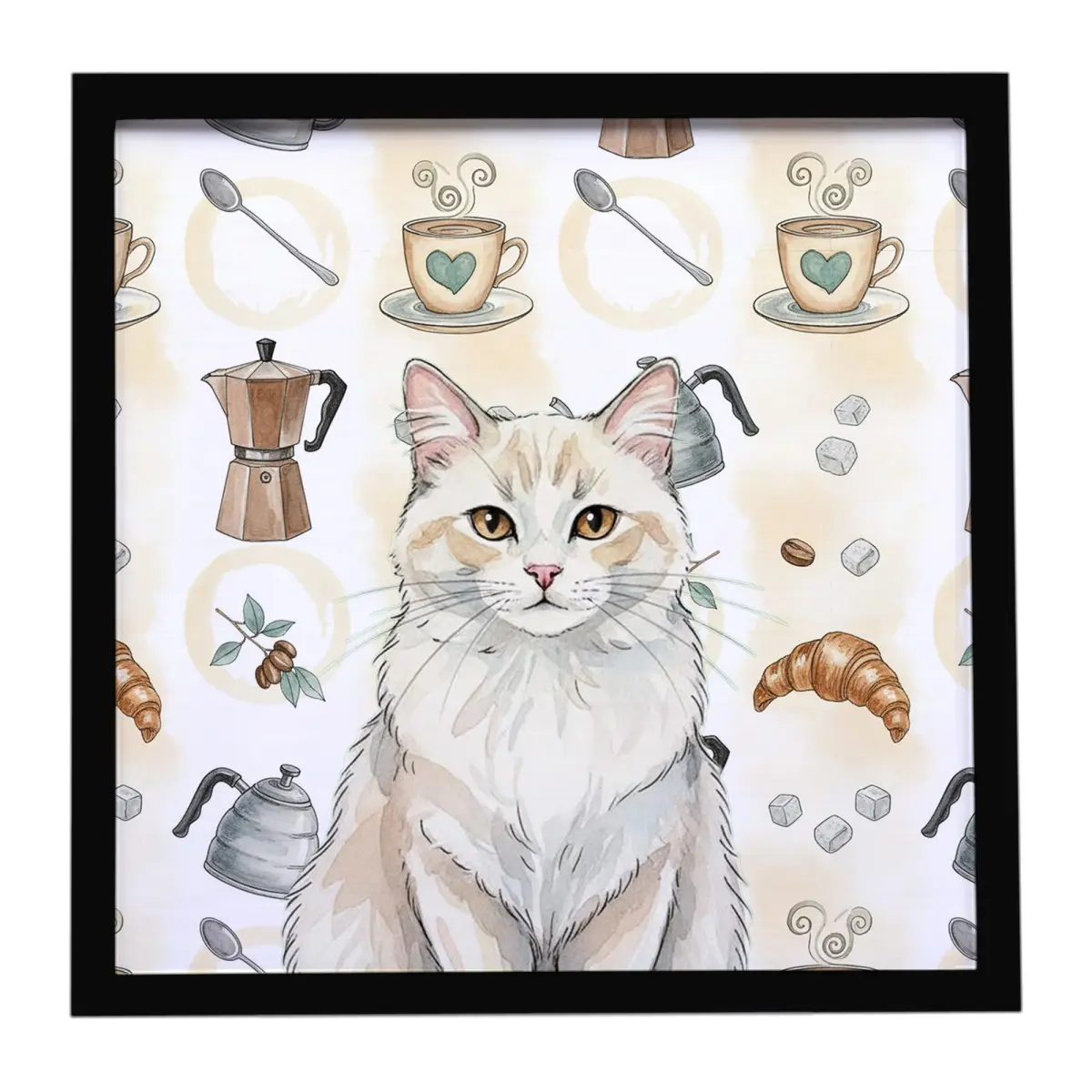 Carolines Treasures FNT1375MFP88 8x8in Cream & White Christmas Animal Coffee Graphic Framed Aluminium Metal Print, Wall Art with Hanger, Artwork for Home Decor Aesthetic Decoration & Gift