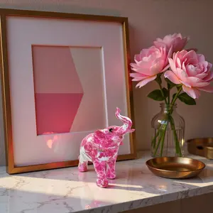 Nordic Style Rose Ink Art Elephant Resin Figurine, Modern Luxurious Home Decor Office Desktop Ornament, New House Personal Gift