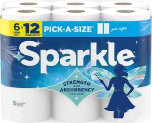 Sparkle Pick-A-Size Paper Towels – 6 Double Rolls, 2-Ply Strong Absorbent Kitchen Towels for Everyday Cleaning, 660 Sheets, Toilet Wipes