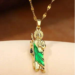 Virgin Mary Brass Pendant Necklace with Lip-Shaped Steel Chain – Faith Jewelry Gift for Women
