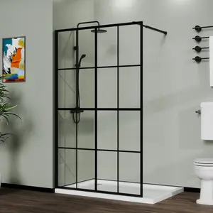 Goodyo 46" X 72" Shower Screen Walk-in Wet-room Black,Room Dividers,Room Divider Privacy Screens,Stable and sturdy(Using high-quality and premium materials)