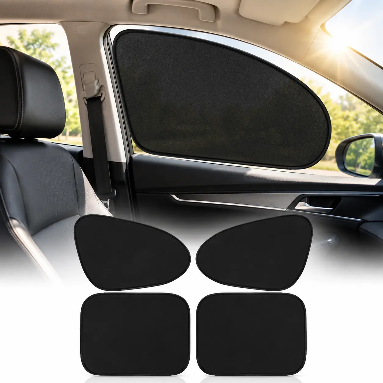 4 PCS Car Windshield Window Shades,Keeps Cooler Sun Shade UV Rays Privacy Protector, Reuseable Washable Sun Shade for Most Cars, Vhicles, SUV