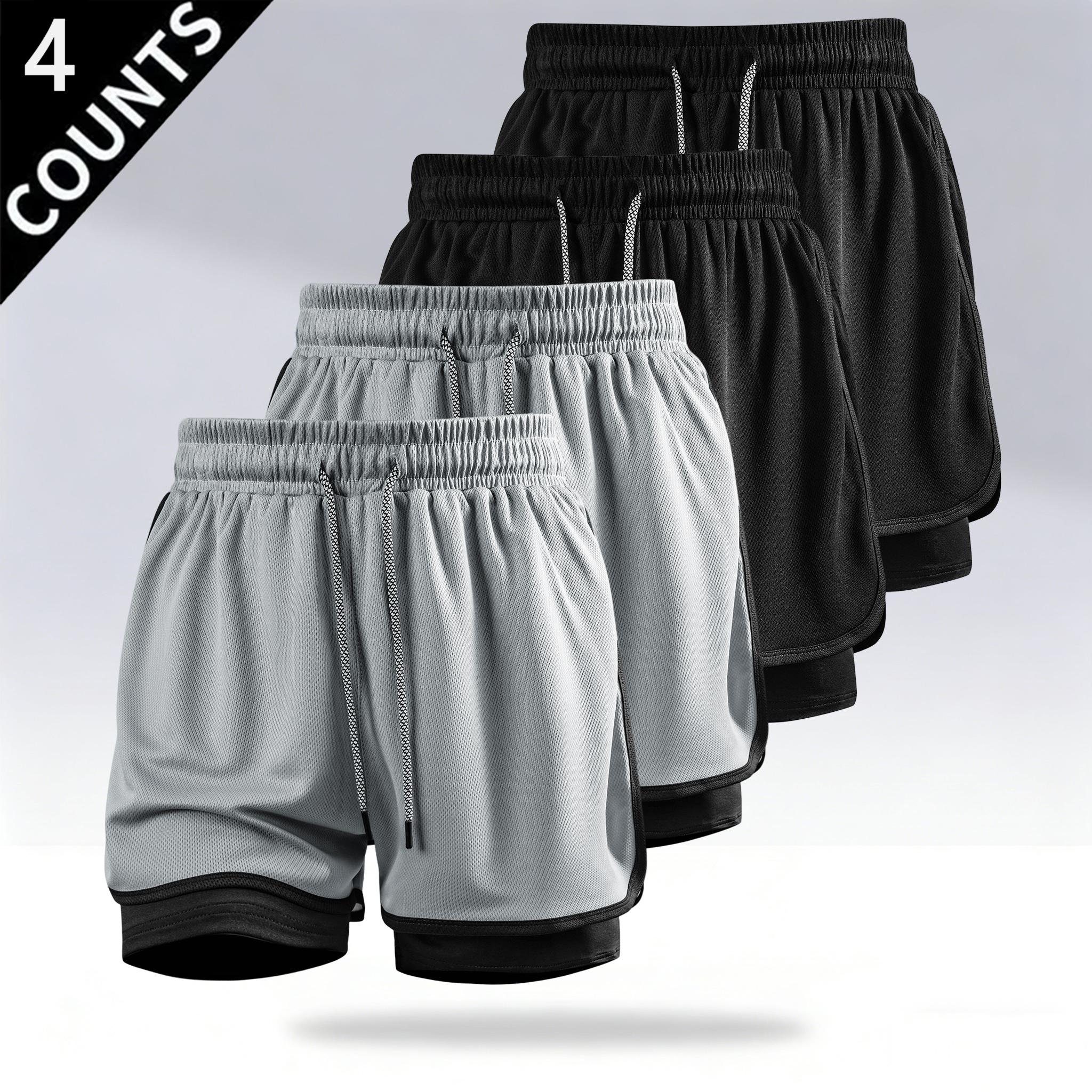 4-Pack Men’s 2-in-1 Running Shorts with Liner, Quick-Dry Breathable Mesh Athletic Workout Shorts, Lightweight Gym Basketball Shorts with Drawstring and Pockets, Summer Multi-Pack Sports Shorts for Fitness and Everyday Wear