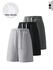 Unisex knit casual athletic sweatpants/shorts/capri pants (available in 1-pack and 3-pack options), includes socks as a free gift