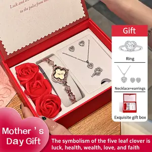 [Perfect gift set] Elegant Ladies' Energy Stone Bracelet Watch: It is not only a watch but also an energy stone bracelet. It comes with a romantic rose-themed gift box and includes a ring, a pair of stud earrings, and a necklace as gifts.