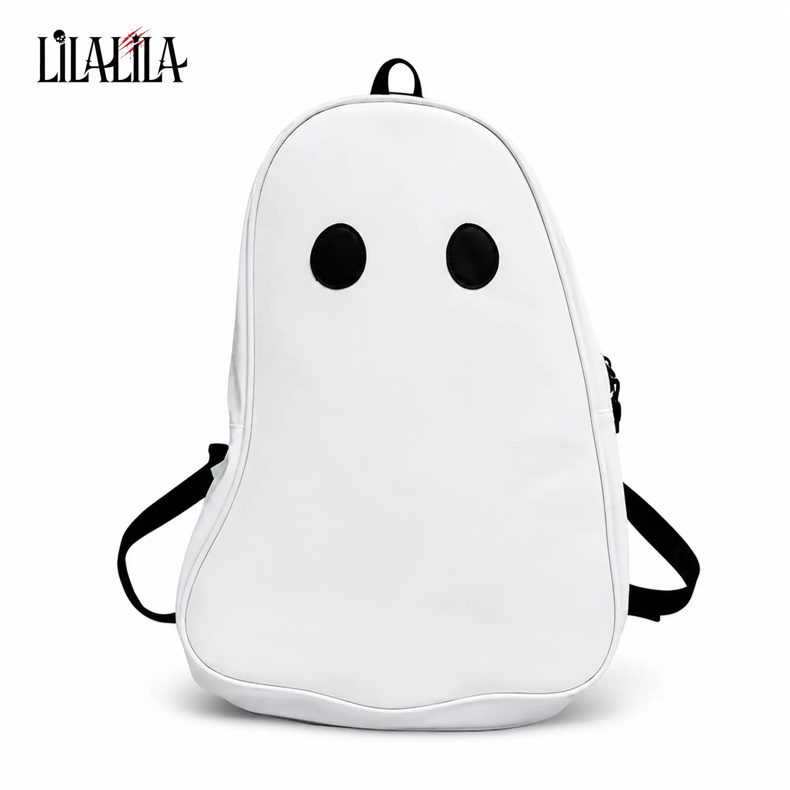 LILALILA Cute Ghost Shaped Backpack for Girls, White PU Kawaii Y2K Novelty Ghost School Bag with Adjustable Straps & Spacious Interior,  Halloween-themed Backpack for spooky season, costume parties, daily use