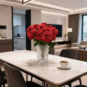 【Mother's Day】Silvanest 6/12pcs Artificial Red Roses Artificial Silk Flowers Faux Rose Flower Long Stems Bouquet for Arrangement Wedding Centerpiece Party Home Kitchen Decor(6pc: 4×4inch + 2×3inch buds; 12pc: 9×4inch + 3×3inch buds)