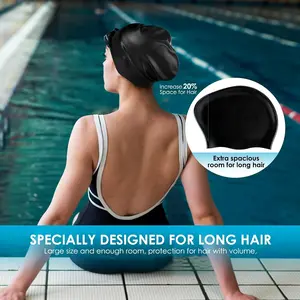 Aquaglide Extra-Large Silicone Swim Cap for Long Hair - Waterproof, Stretch Fit with Bonus Space & Built-In Hairnet for Men & Women - Keeps Hair Dry During Showers & Swimming - Perfect for Swimmers & Water Sports Enthusiasts