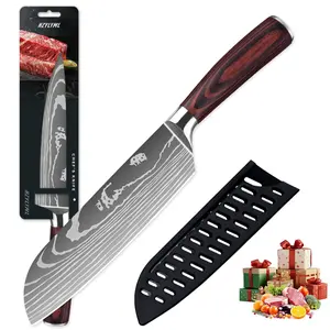 Hand - Forged Damascus Santoku Chef Knife - Multi - Functional, High - Quality for Meat, Fruit, Veg Utensils Kitchen Blade Cutting Cooking
