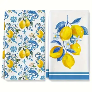 2-Piece Blue Lemon Kitchen Towels Set, Absorbent Towel, Dishwashing & Hand Drying Cloth, Perfect Housewarming Gift for Friends & Family, Ideal Mom Birthday Present