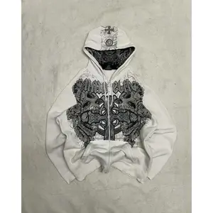 Hoodie Y2K Retro Gothic Skull Oversized Zipper Hoodie Men’s Women Hip Hop Casual Sweatshirt Statement Hoodie