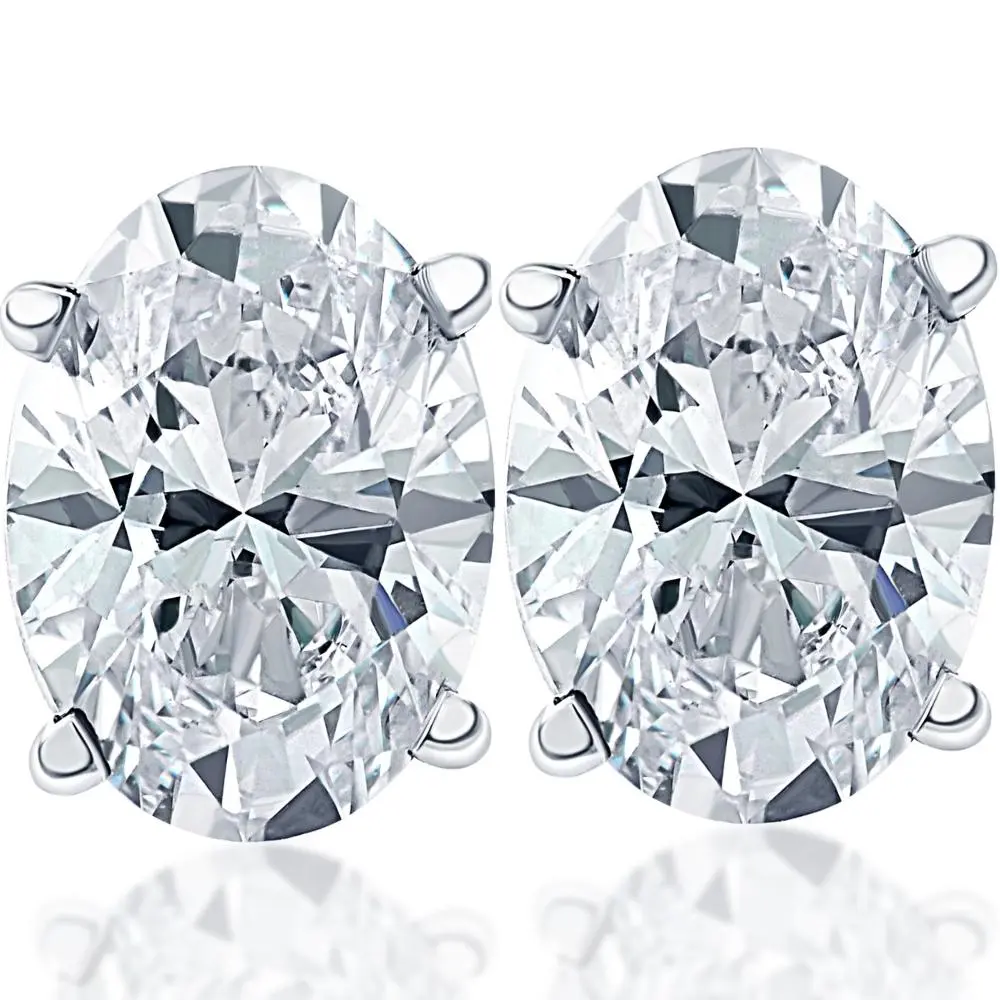 2 Ct Lab Grown Oval Diamond Studs 14k White Gold Earrings