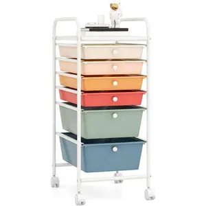 6-Drawer Rolling Storage Cart - Classroom Organization on Wheels w/Removable Plastic Drawers, Mobile Art Craft Cart for School Paper Home Office, Utility Cart with Drawers (Macaron)