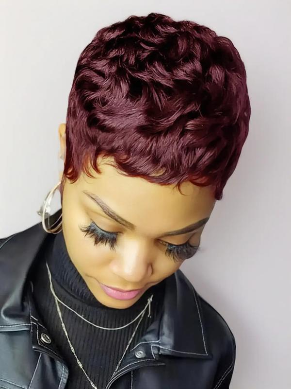 Short Pixie Cut Wigs Pixie Wig Black 99J 30# 4# Color Short Wigs for Women Short Curly Glueless Bob Wig Halloween Party