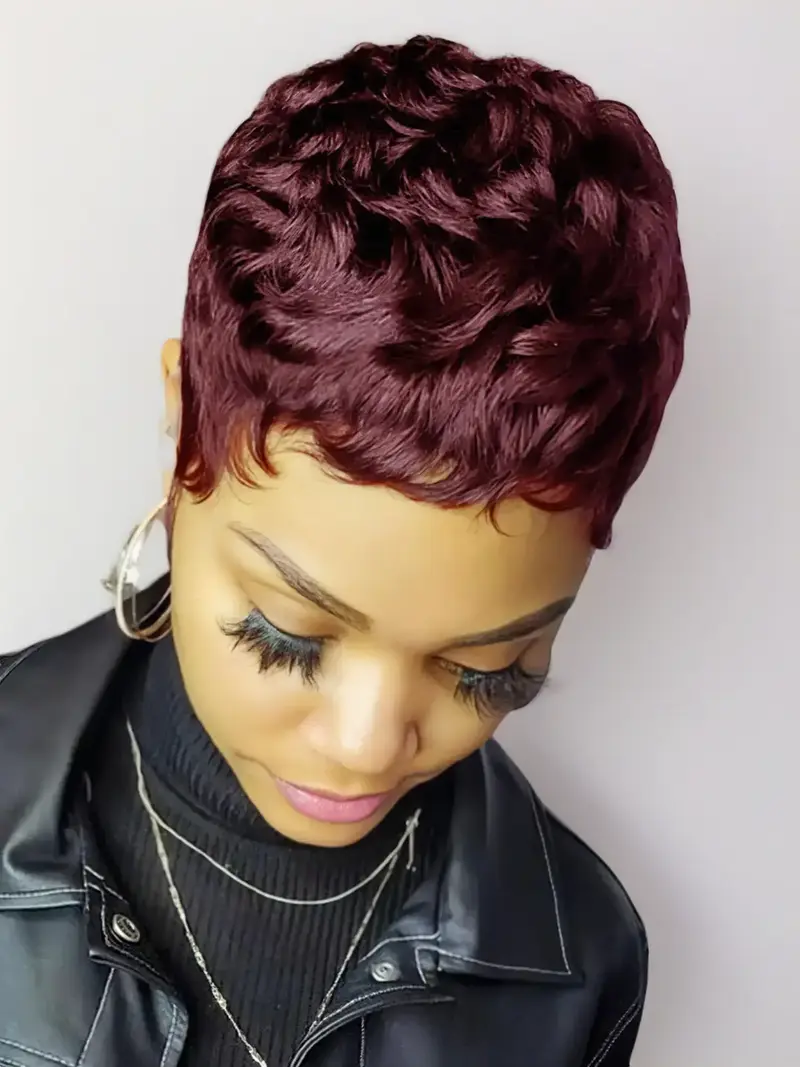 Short Pixie Cut Wigs Pixie Wig Black 99J 30# 4# Color Short Wigs for Women Short Curly Glueless Bob Wig Halloween Party