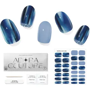 Semi-Cured Gel Nail Strips - 30 Salon-Quality Stickers with UV Light Required, Long Lasting, Easy Application & Removal, Includes Prep Pads, Nail File, Wooden Stick (Blue England)