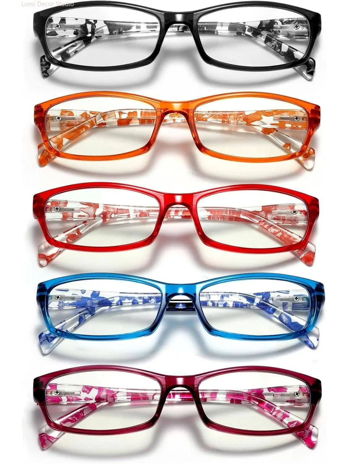 Women's 5-Pack Reading Eyewear - Lightweight Colorful Frames, Spring Hinges, Blue Light Blocking, Anti-Glare, UV Protection Lenses for Computer Use (Sports & Outdoor Appropriate)