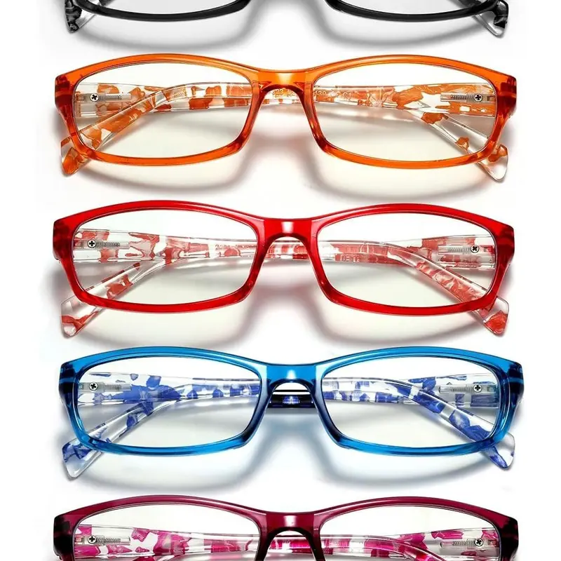 Women's 5-Pack Reading Eyewear - Lightweight Colorful Frames, Spring Hinges, Blue Light Blocking, Anti-Glare, UV Protection Lenses for Computer Use (Sports & Outdoor Appropriate), Glasses, Female, Blue Light Blocking Lens, Computer Work, Eye Protection Sp