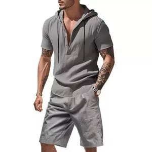 Men’s summer short-sleeve casual set featuring relaxed shorts; lightweight, skin-friendly, breathable, quick-drying fabric; minimalist hooded design that’s stylish and eye-catching; loose fit that doesn’t feel tight—ideal for everyday commuting and outing