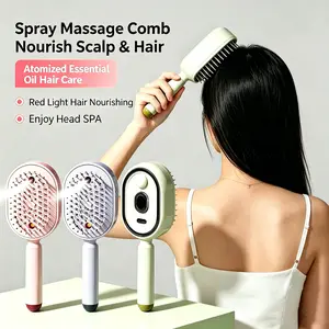 Electric Spray Massage Comb with Red Light Therapy & Essential Oil Mister - Self-Cleaning, Detangling & Volumizing Hair Brush for Scalp Care, Abs, Any