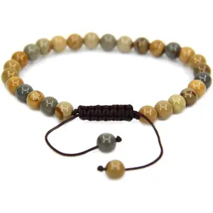 Natural Owyhee Picture Jasper Gemstone 6mm Round Beads Adjustable Bracelet 7" Unisex