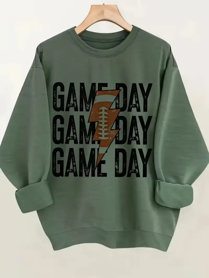 Game Day Football Graphic Print Creative Print Women'S Casual Sweatshirt, Sweatshirt Embroidery Fabric