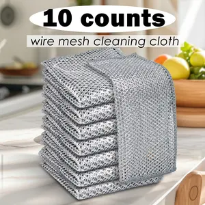 10 Counts Dishwashing Rags，Multipurpose Non-Scratch Wire Dishcloths for Kitchen Cleaning，Wet and Dry Use, Reusable Wire Cleaning Cloths for Kitchen, Sinks, Pots & More