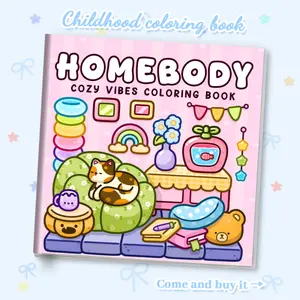 1PC Healing HOMEBODY themed coloring book with warm-toned, cute home patterns, thick anti-bleed paper, stress-relief doodle drawing book, perfect for home relaxation, healing-themed creative coloring book, ideal Valentine's Day gift, adult coloring book
