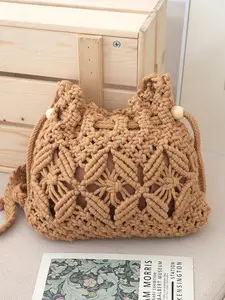 2026 New Summer Korean Style Drawstring Woven Lucky Bag Crossbody Bag Women's Popular Fashionable Versatile Straw Bag