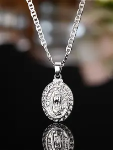 Women's Street Trend Oval Shaped Texture Metal Design Pendant Necklace, Versatile Accessory, Vintage Trendy Matching Necklace, Retro Chic Jewelry for Party Decor, Exquisite Jewelry Gift, Streetwear Statement Jewelry