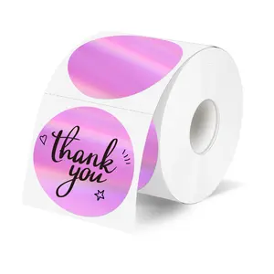 STARBOLING 2" Circle Holographic Thermal Label Stickers, Round Printable Rainbow Glitter Thermal Printer Sticker Labels for Gift Wrapping, Self-Adhesive Name Price Tag DIY Custom Logo Design- Pink