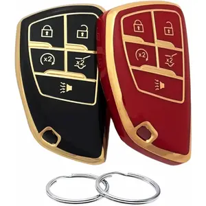 TPU Key Fob Cover Compatible with Chevy Chevrolet Corvette Suburban Tahoe Equinox Traverse GMC Acadia Yukon Buick Envision (5 Buttons) 2021-2026 (Black/Red)