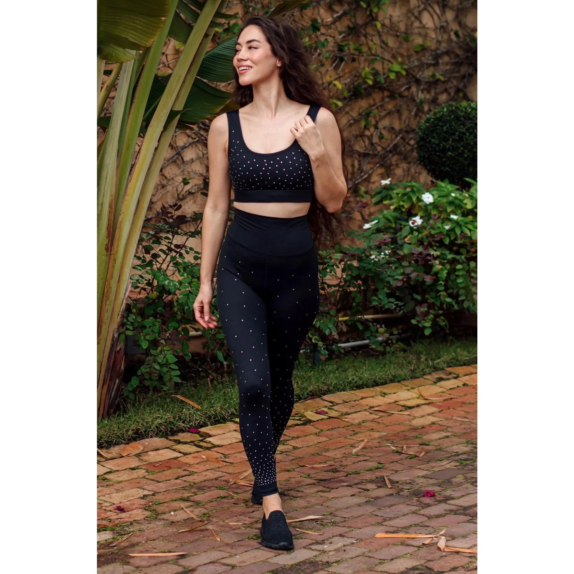 Rhinestone Diamond Compression Leggings - Black