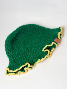 Handmade Crochet Green Hat with Ruffle Trim
