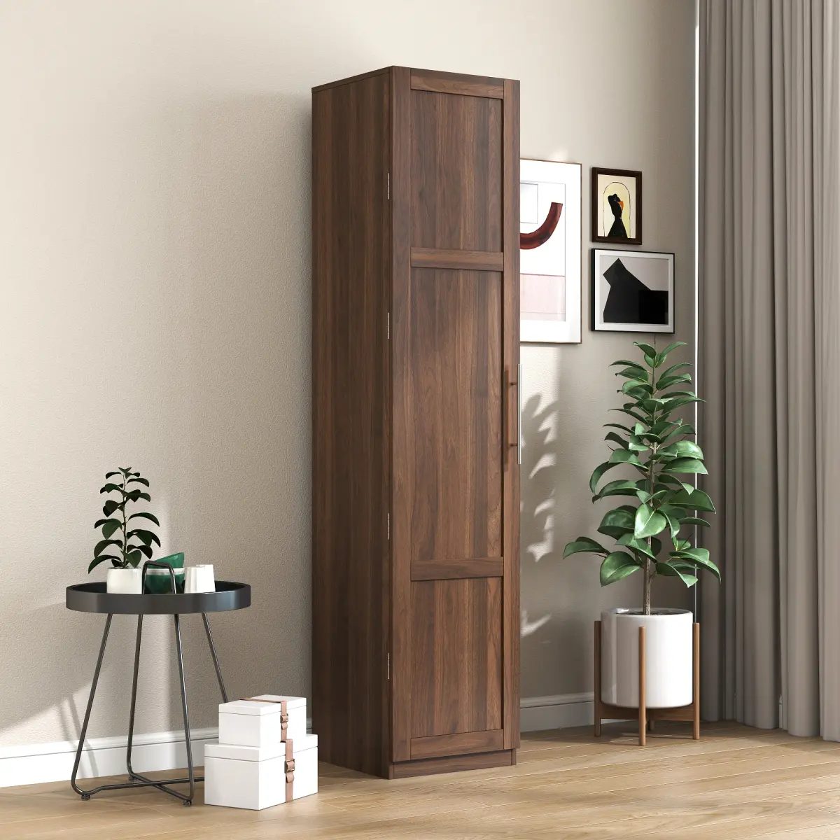 [Fahuac] Walnut Kitchen Pantry Cabinet, Freestanding Functional Tall Cupboard with Doors and Adjustable Shelves, Multi-Use Organizational Tall Cupboard Storage Buffet Sideboard for Kitchen, Living Room, Functional Tall Cupboards, Multi-Use Tall Cupboards