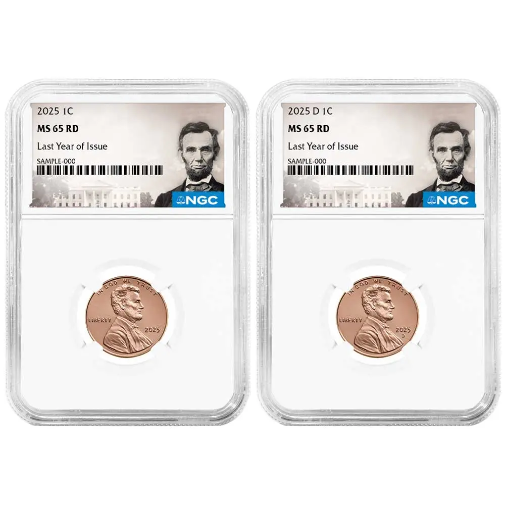2025 1c Lincoln Shield Penny 2pc Set NGC MS65 RD Last Year of Issue Lincoln Label