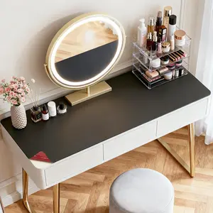Makeup Mat for Vanity, 17 x 28 Dual-Sided Desk Pad & Vanity Cover Top, Waterproof PVC Protector Mat for Dresser, Nail Art, Craft Table (Black+Red)