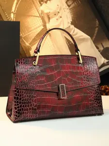 Luxury Wine Crocodile Texture Handbag, High-End Commuter Crossbody Bag, Elegant Mother Bag, Large Capacity Shoulder Bag
