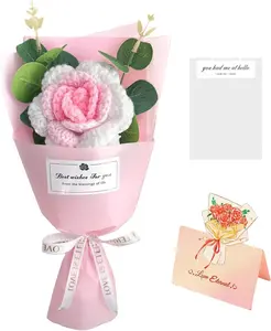 Crochet Flower Bouquet, Pink Handmade Knitted Flowers, Crochet Rose Bouquet for Mother's Day Anniversary Birthday Graduation Lover Valentines Day Gifts