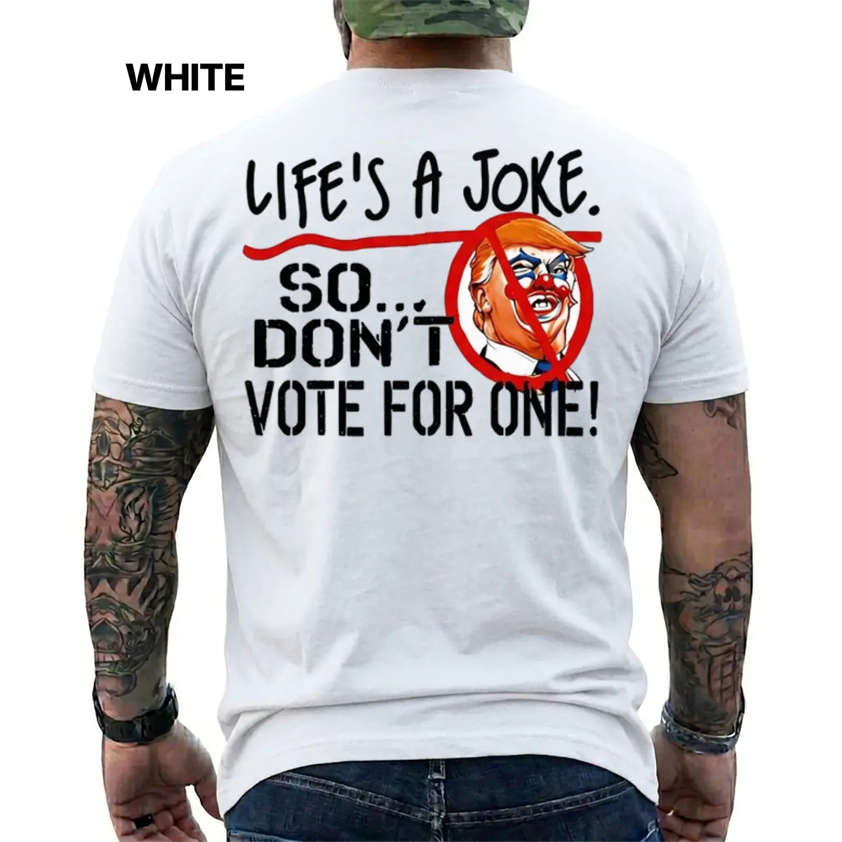 Life’s A Joke So Don’t Vote For One Donald Trump Shirt, Sarcastic Anti-Trump Political Graphic Tee, Liberal Humor Apparel for Democrat Election Supporters, Short Sleeve Printed Graphic Shirt, Daily Casual Cotton Menswear