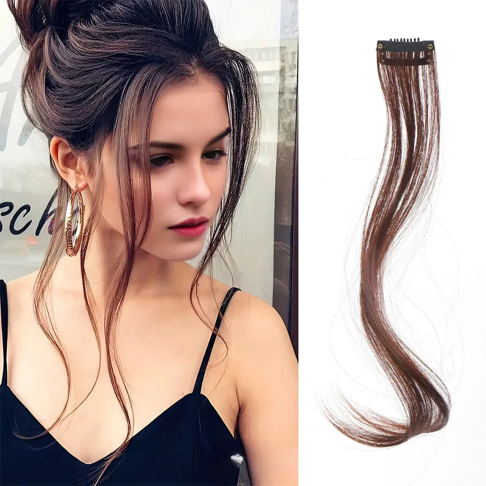 Seamless Dragon Mustache Fringe Hair Pieces - Natural Synthetic Clip-in Curtain Bangs with Slight Curls for Instant Face-Framing & Volume (Heat Resistant)