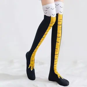 1/2pairs Chicken Feet Print Thigh High Socks for Women, Novelty Cartoon Animal Paw Over Knee Stockings, Funny Knee High Socks