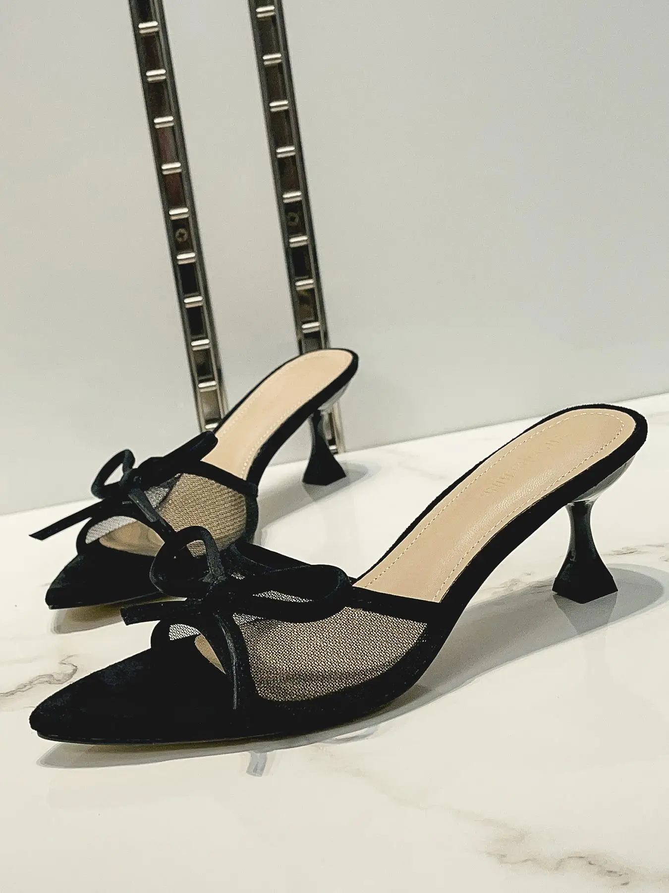 Women's Bowknot Design Slip on High Heel Sandals, Pointed Toe Sandals for Summer, Lightweight Breathable Comfortable Shoes for Daily Wear, Designer Sh