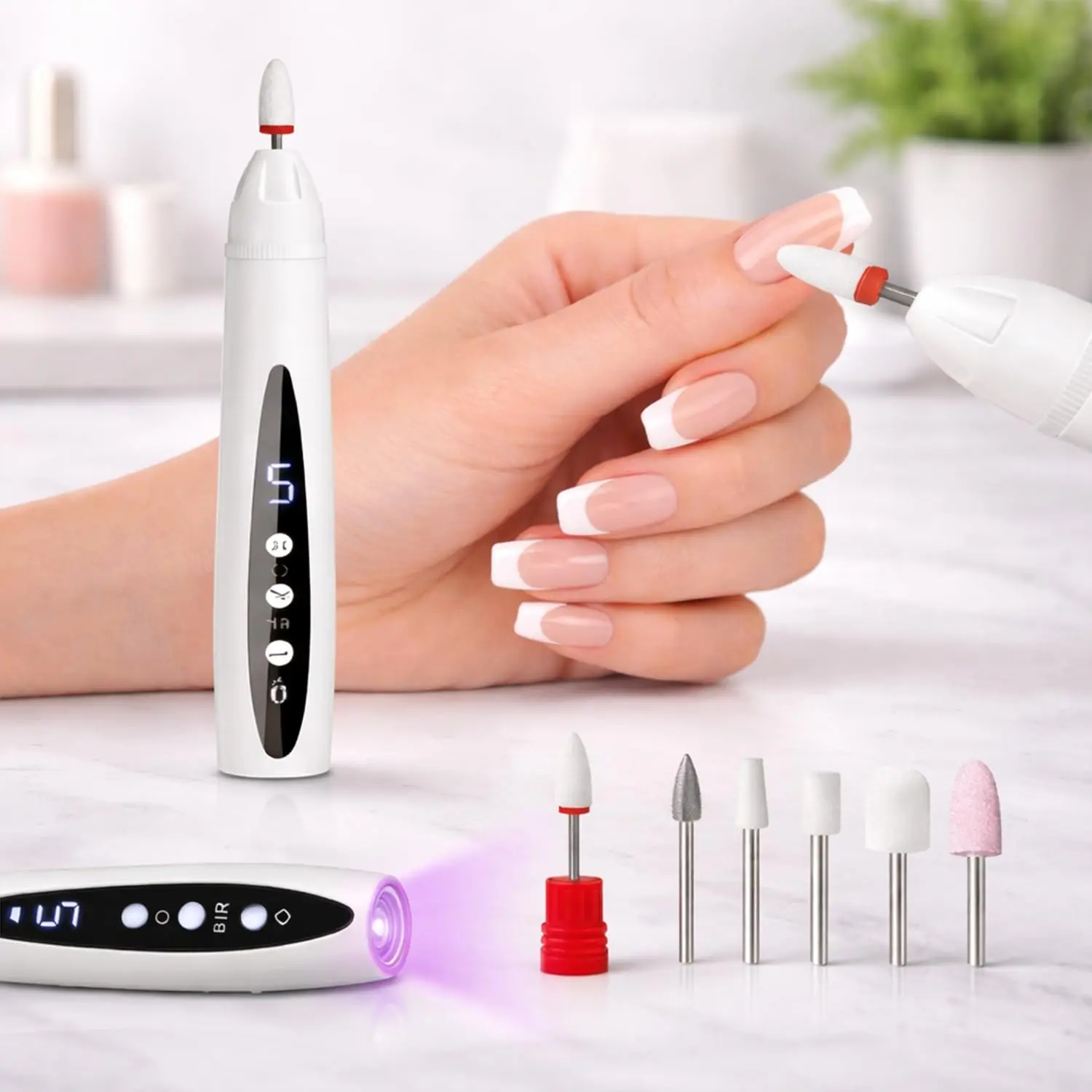 2-in-1 Electric Nail Drill with UV Lamp, Rechargeable Wireless Nail Polisher Machine, UV Gel Curing Nail Grinding Tool