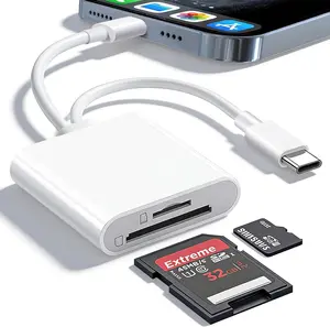 [Free!!Ship!] 2 IN 1 SD Card Reader for iPhone iPad Mac Camera with Type C, Dual Card Slot Supports TF/SD, Portable Micro SD Card Reader, Plug and Play