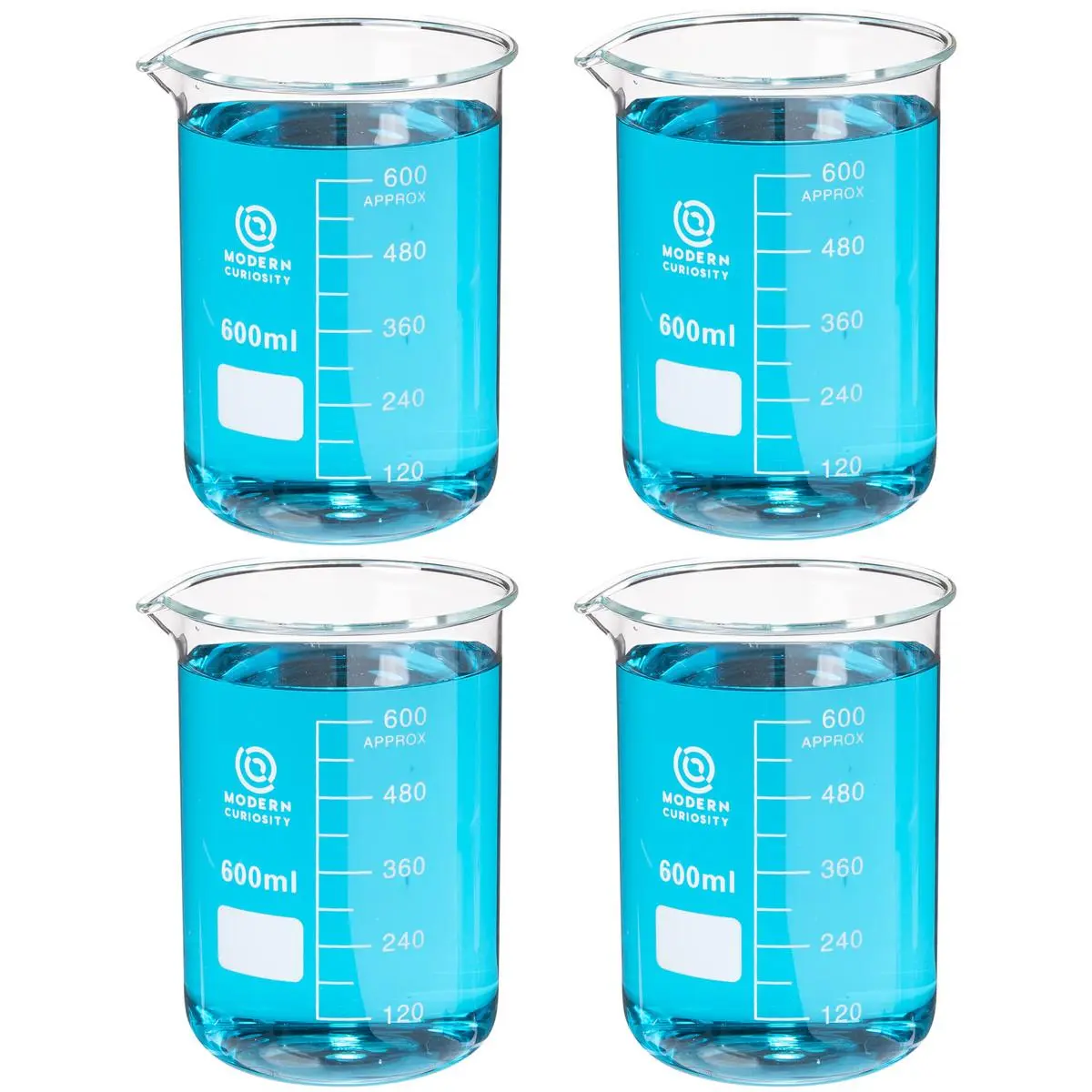 Brybelly IBKR-007 600 ml Glass Beaker Set - 4-Piece Labware for Laboratory, Medical, Health Supplies