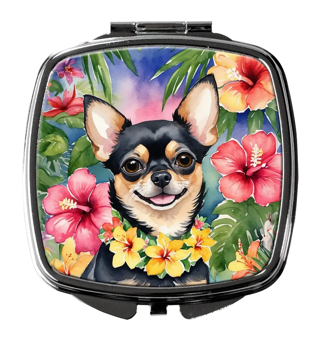 3 x 2.75 in. Chihuahua Luau Compact Mirror