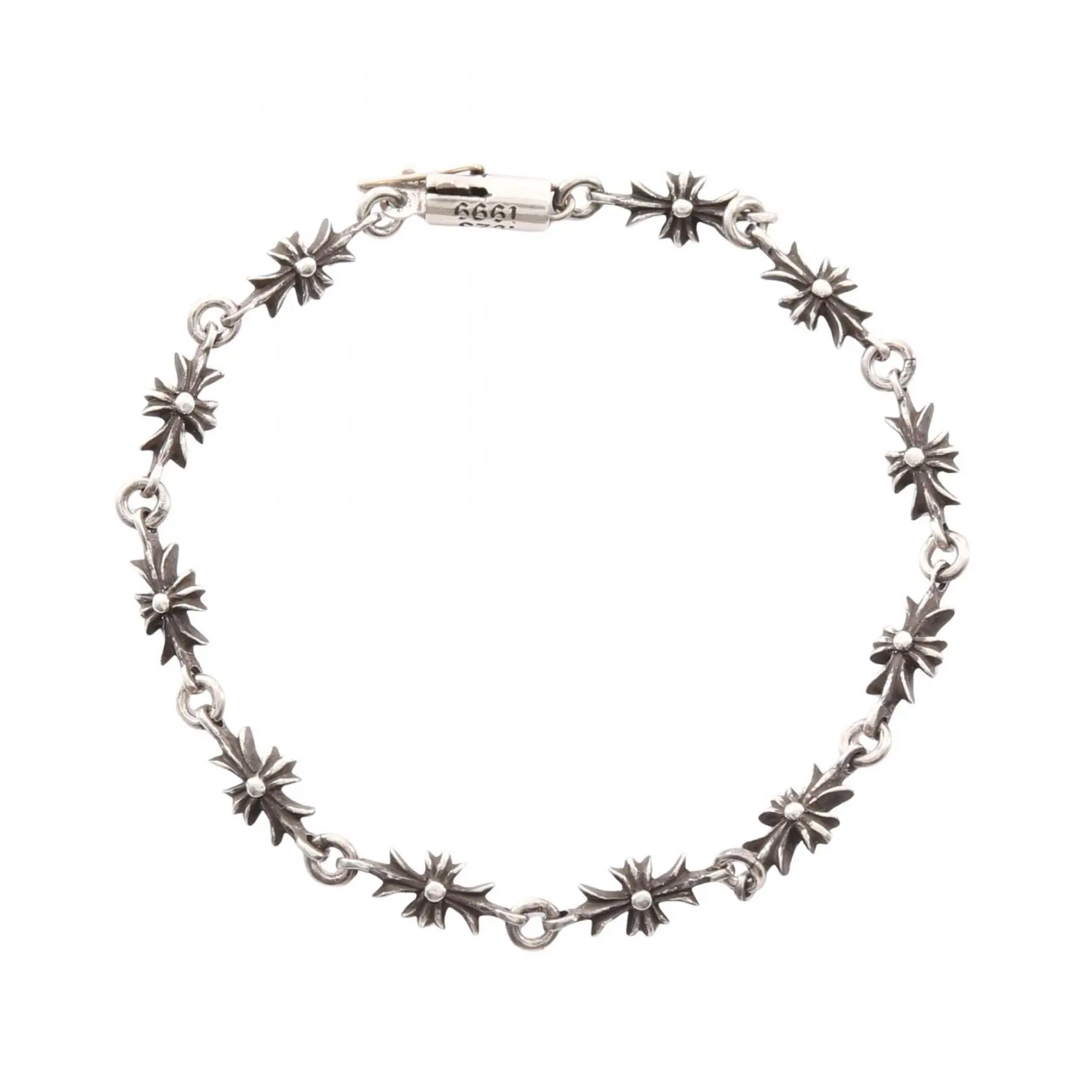 Pre-owned Chrome Hearts Sterling Silver 925 (Ag925) Small Leather Goods Tiny E CH Plus Silver Bracelet