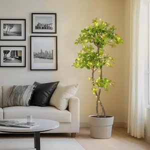 Artificial Plants Indoor, 5FT Fake Black Olive Tree with 50 LED Lights Tall Fake Plants in Plastic Nursery Pot Fake Tree Artificial Trees for Home Decor Office Living Room Decorative Fruit Faux Ornaments