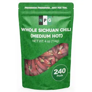 NPG Sichuan Red Chili Peppers 4 Ounces, Medium Hot, Premium Szechuan Dried Red Chilies for Chili Oil, Paste, and Sauce, Used in Mexican, Chinese, Thai Dishes